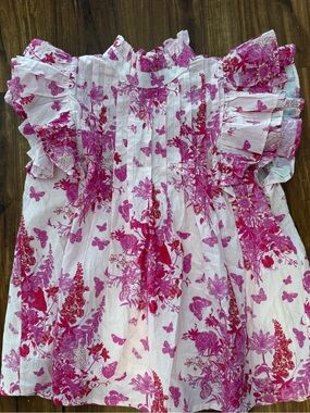 Victoria Dunn Pink Floral & Butterfly Ruffle Sleeve Blouse